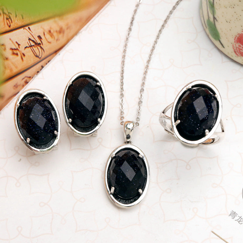 Retro Distressed Elegant And Ethnic Style Earrings Necklace Ring Three-piece Set