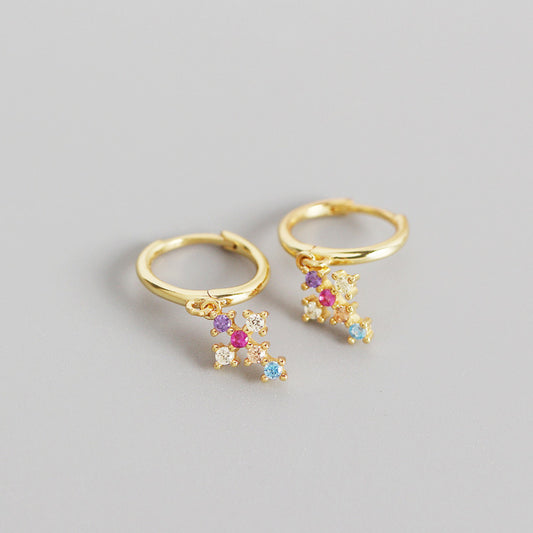 French Cross With Diamonds And Gold Stud Earrings