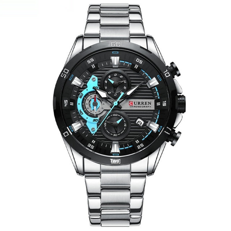 Mens Six-Hand Steel-Strap Motorcycle Watch - Zentrova