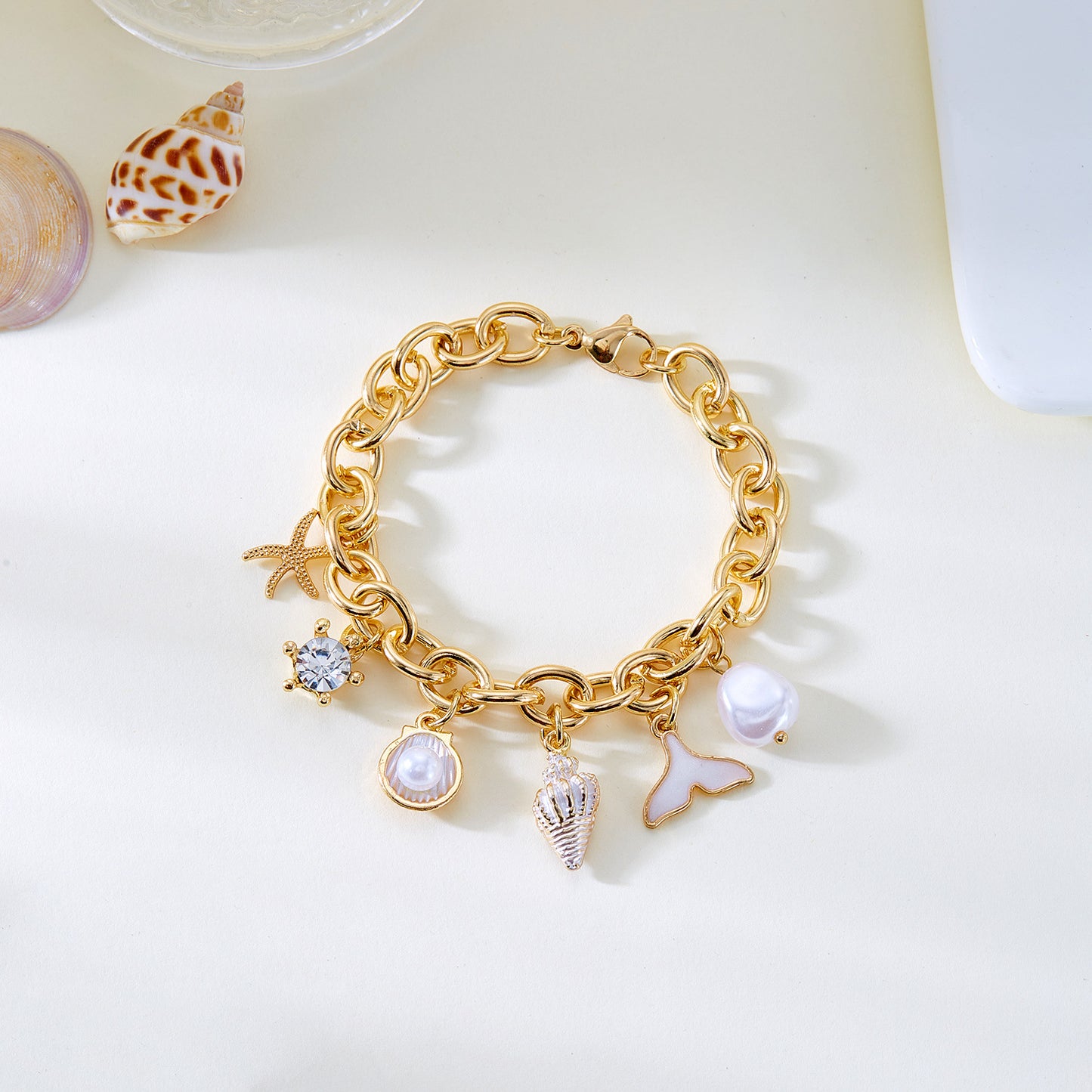 Women's Fashion Starfish Pearl Shell Fishtail Multi-pendant Necklace Bracelet - Zentrova