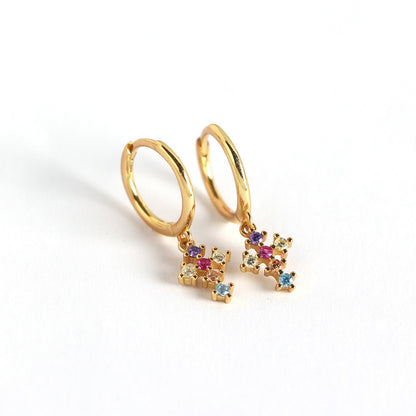 French Cross With Diamonds And Gold Stud Earrings