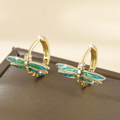 European And American-style Elegant And Fashionable Copper Dragonfly Drop Earrings - Zentrova