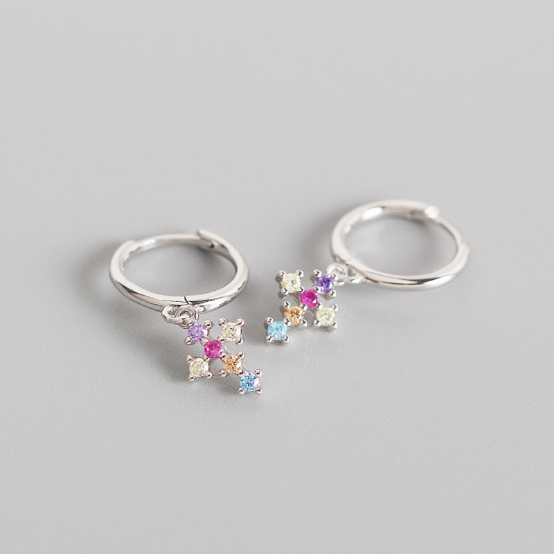 French Cross With Diamonds And Gold Stud Earrings