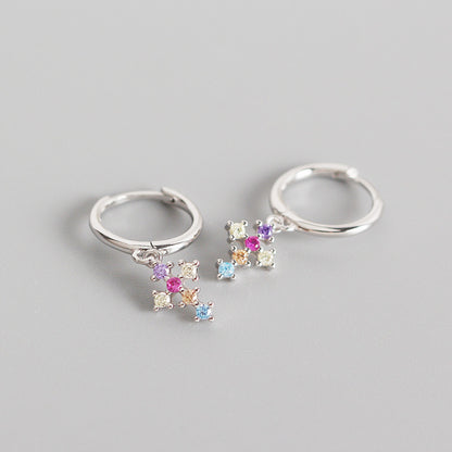 French Cross With Diamonds And Gold Stud Earrings