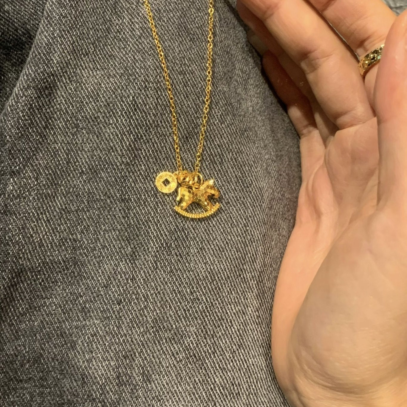 Womens Money Necklace Shattered Ice Wooden Horse And Copper Coins - Zentrova