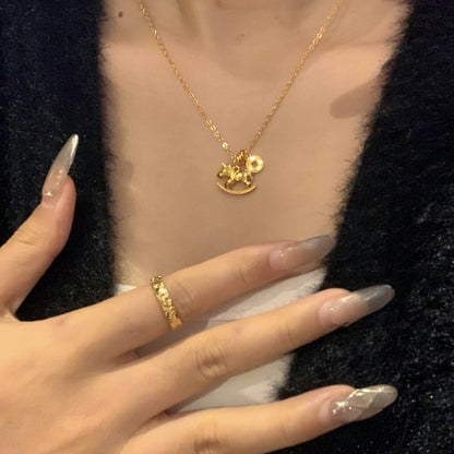 Womens Money Necklace Shattered Ice Wooden Horse And Copper Coins - Zentrova