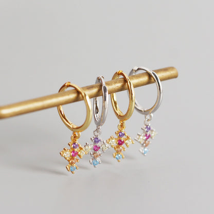 French Cross With Diamonds And Gold Stud Earrings