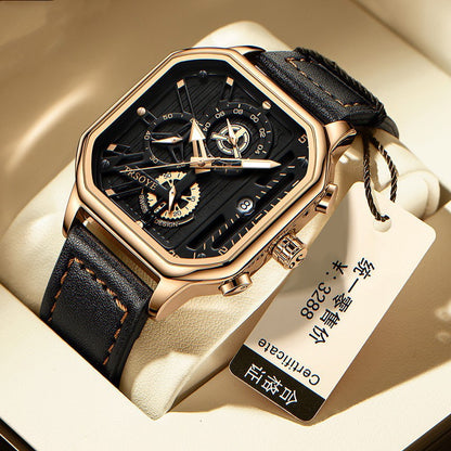 Men's Fashion Hollowed-out Waterproof Luminous Square Watch - Zentrova