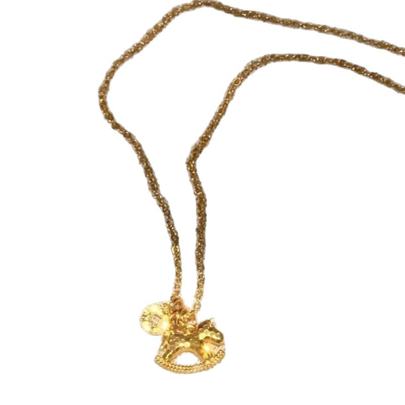 Womens Money Necklace Shattered Ice Wooden Horse And Copper Coins - Zentrova