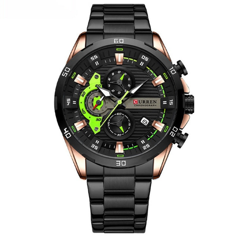 Mens Six-Hand Steel-Strap Motorcycle Watch - Zentrova