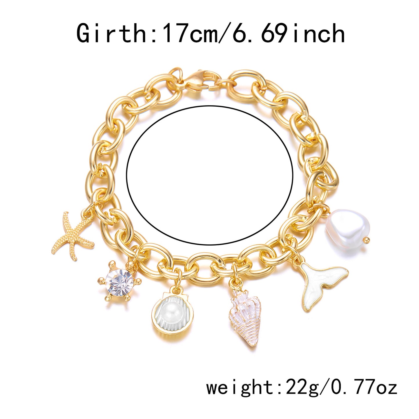 Women's Fashion Starfish Pearl Shell Fishtail Multi-pendant Necklace Bracelet - Zentrova