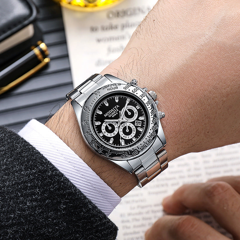 Silicone Steel Band Calendar Watch For Men Quartz Timepiece - Zentrova