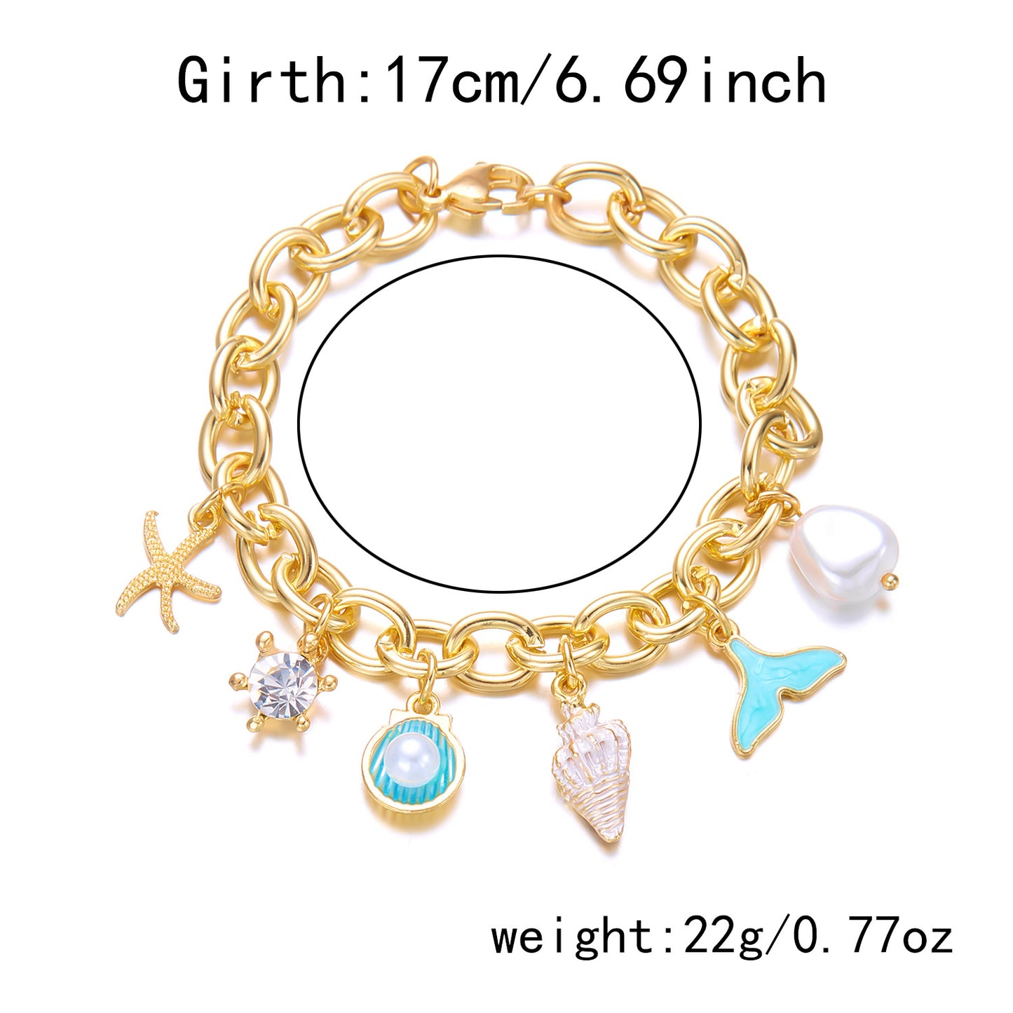 Women's Fashion Starfish Pearl Shell Fishtail Multi-pendant Necklace Bracelet - Zentrova