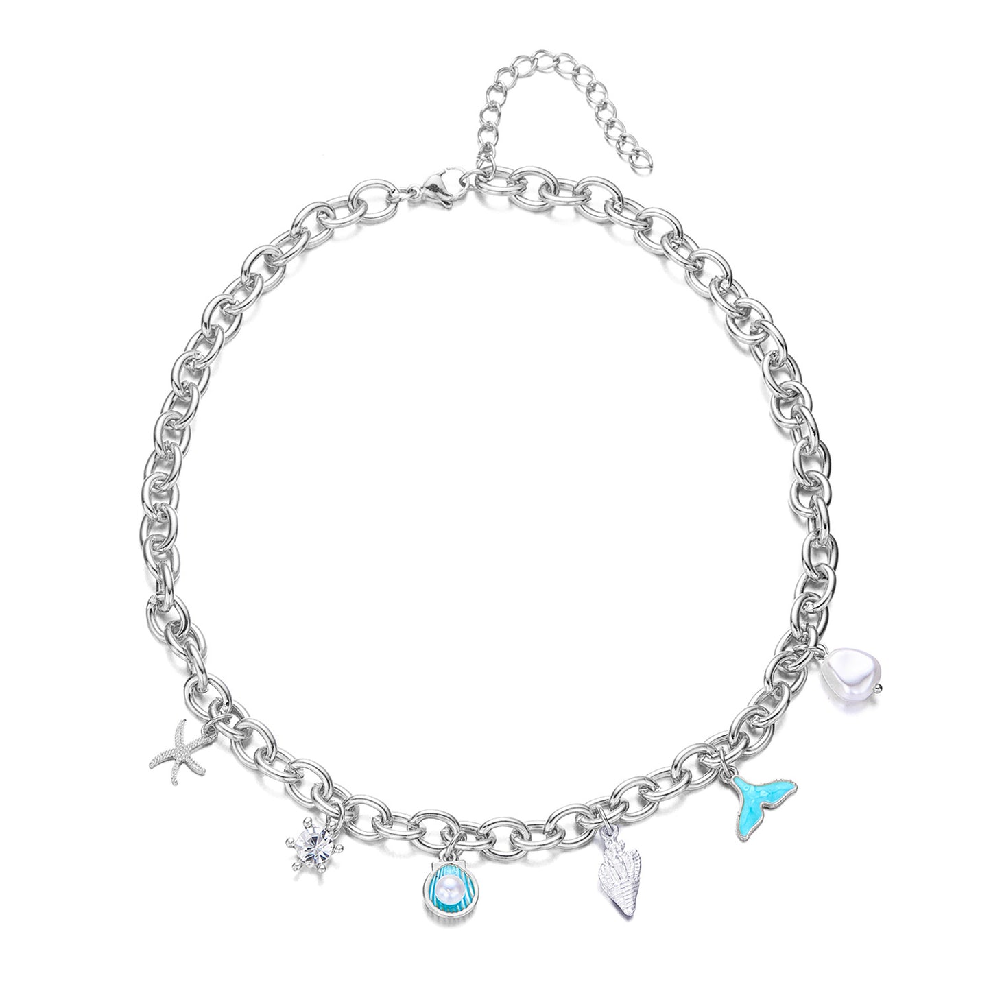 Women's Fashion Starfish Pearl Shell Fishtail Multi-pendant Necklace Bracelet - Zentrova