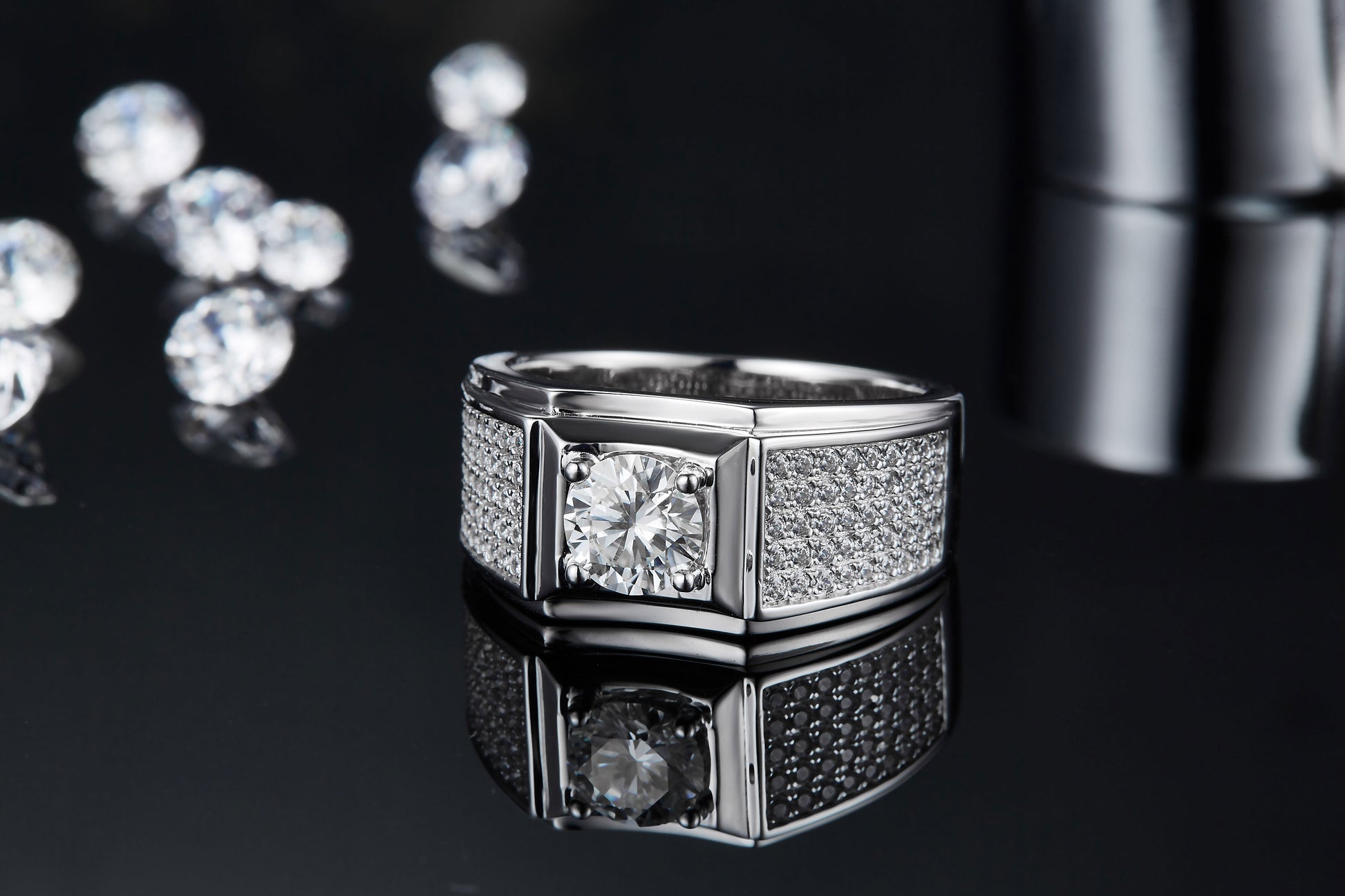 Men's 1-carat Luxury And Fashionable Light Luxury Jewelry Silver Ring Set With Top-quality Moissanite, S925 Silver-plated Platinum - Zentrova