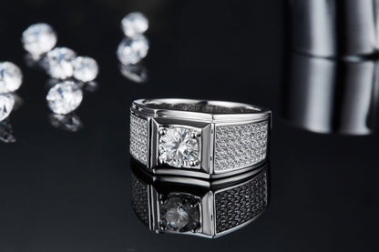 Men's 1-carat Luxury And Fashionable Light Luxury Jewelry Silver Ring Set With Top-quality Moissanite, S925 Silver-plated Platinum - Zentrova